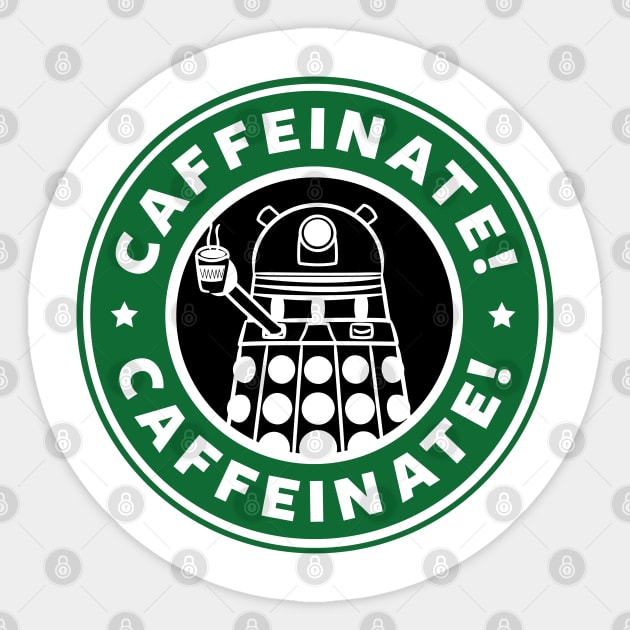 Dalek Caffeinate Sticker by KittenKirby